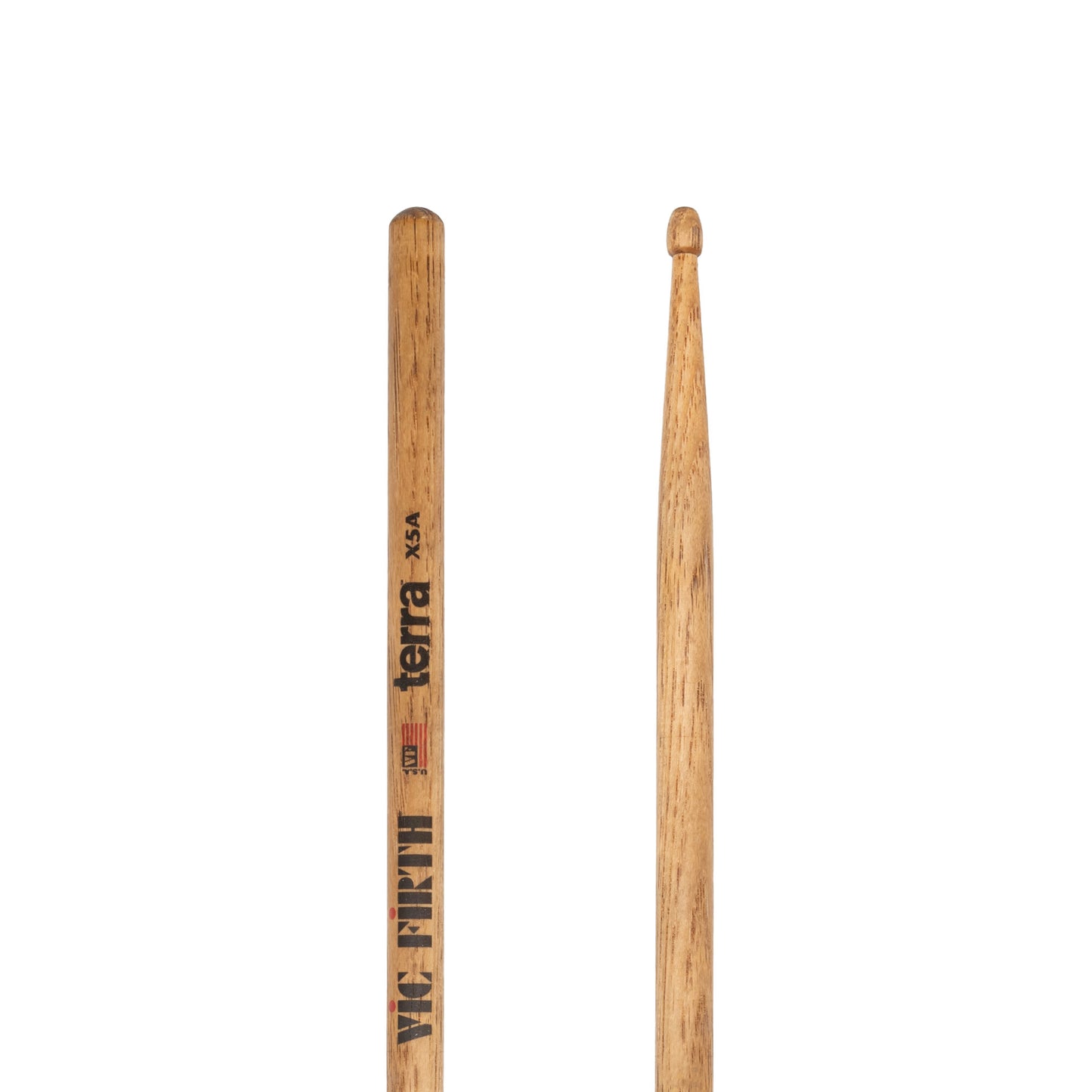 The butt and tip of the American Classic® X5AT Terra Series Drumsticks, Wood Tip