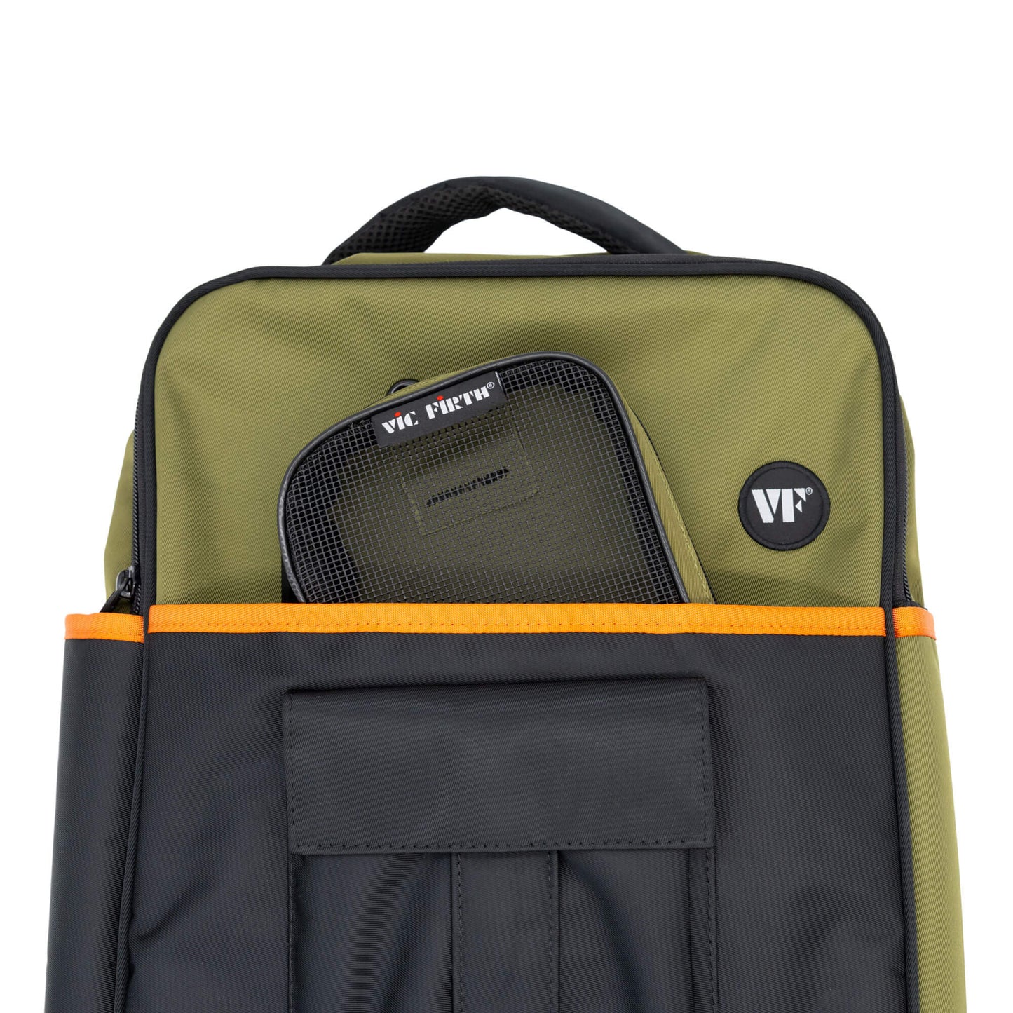 Large Vic Firth Professional Accessory Pouch in the back pocket of the Vic Firth Professional Tech Backpack